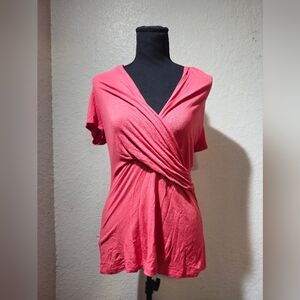 Ann Taylor Coral Wrap Style Blouse Womens Size Medium
